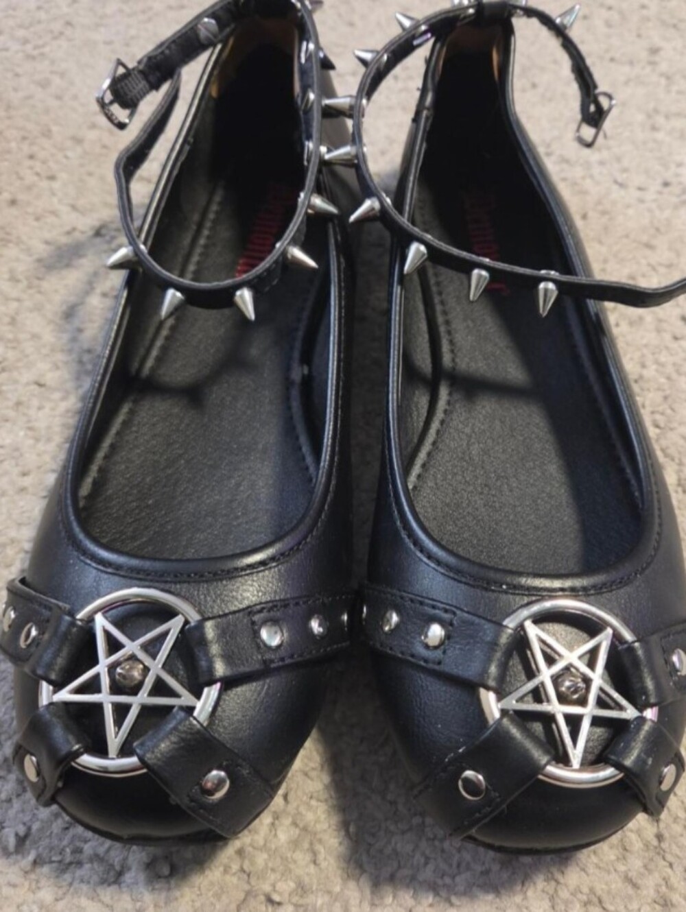 Demonia STAR-23 Pentagram Spiked Ballet Flats | Black Vegan Leather | Size 9